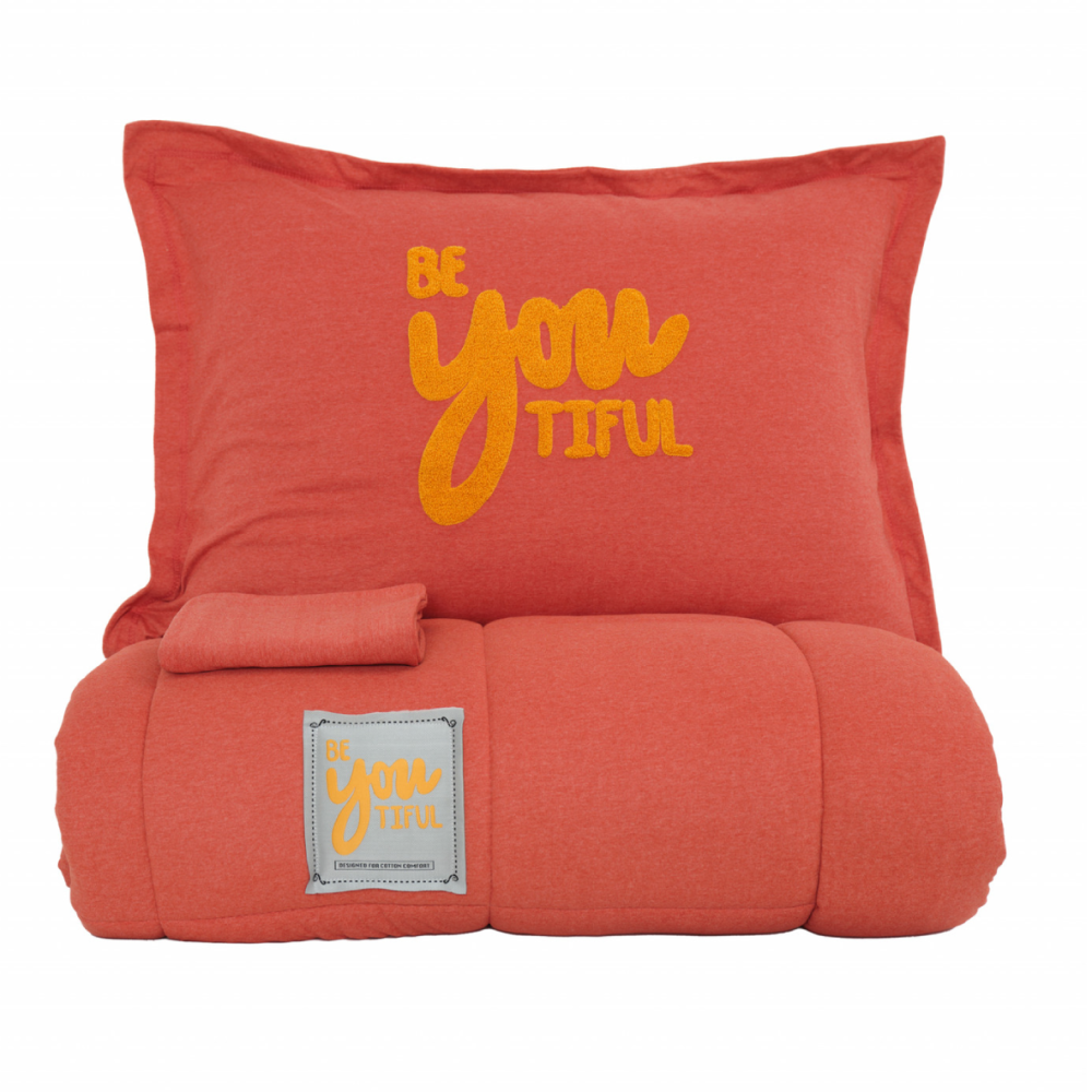 Motto Red Double Queen Bedding Set