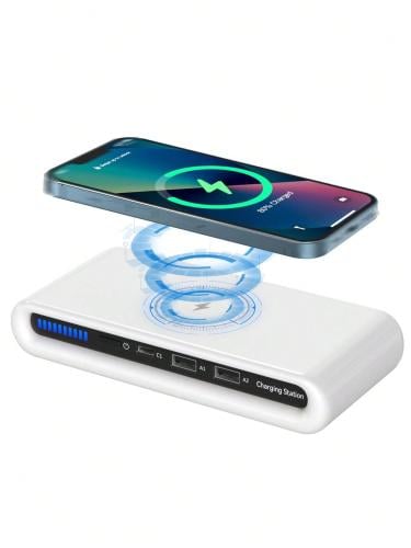 شاحن محمول متعدد الوظائف 4 في 1 مع منفذي USB مزدوج
