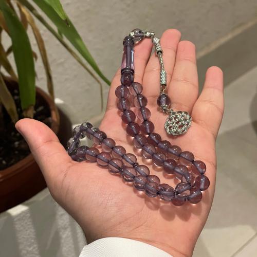 سبحة بكلايت شفافة خيط رمادي