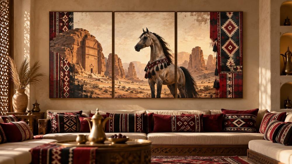 لوحات تراثية سعودية | السدو والعلا والخيل العربية على كانفس