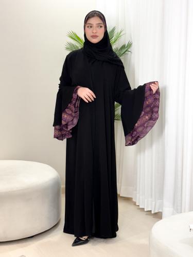 عباية قماش كريب ملكي اسود كم واسع قصه البرنسيسه بت...