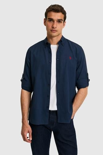 U.S. Polo Assn. قميص أساسي أسود بأكمام طويلة للرجال 50324660-VR046