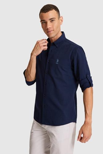 U.S. Polo Assn. قميص أساسي أبيض بأكمام طويلة للرجال 50324638-VR013