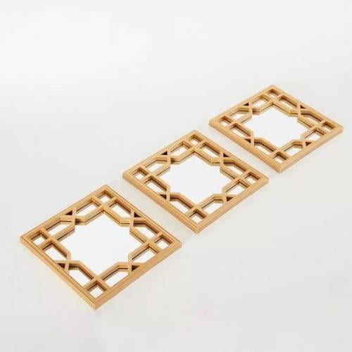 طقم مرآة حائط ديكور من 3 قطع حجم 25x2x25 سم