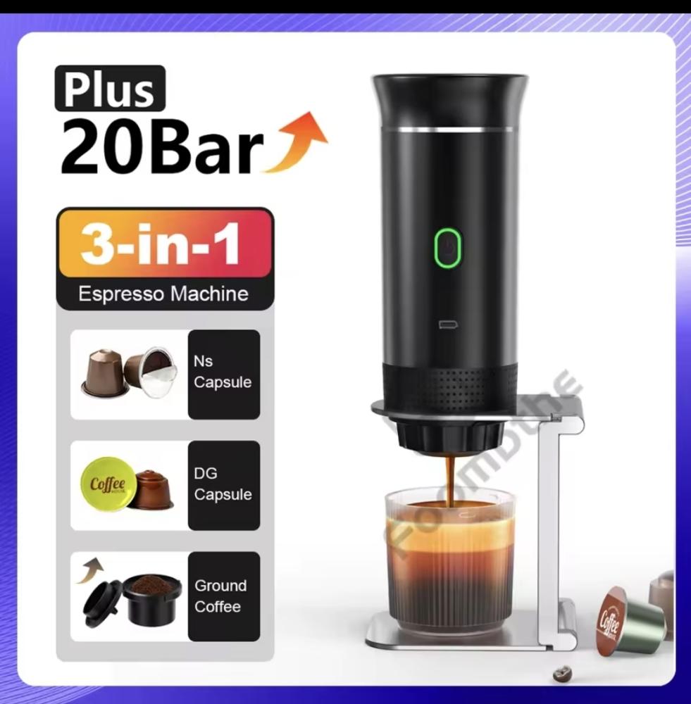 ماكينة قهوة اسبريسو كهربائية محمولة لاسلكية للسيارة والمنزل ماكينة صنع القهوة للتخييم 3 في 1 كبسولة مسحوق صانع القهوة للسفر   4.6 ౹ 10 آلاف+ مُباع