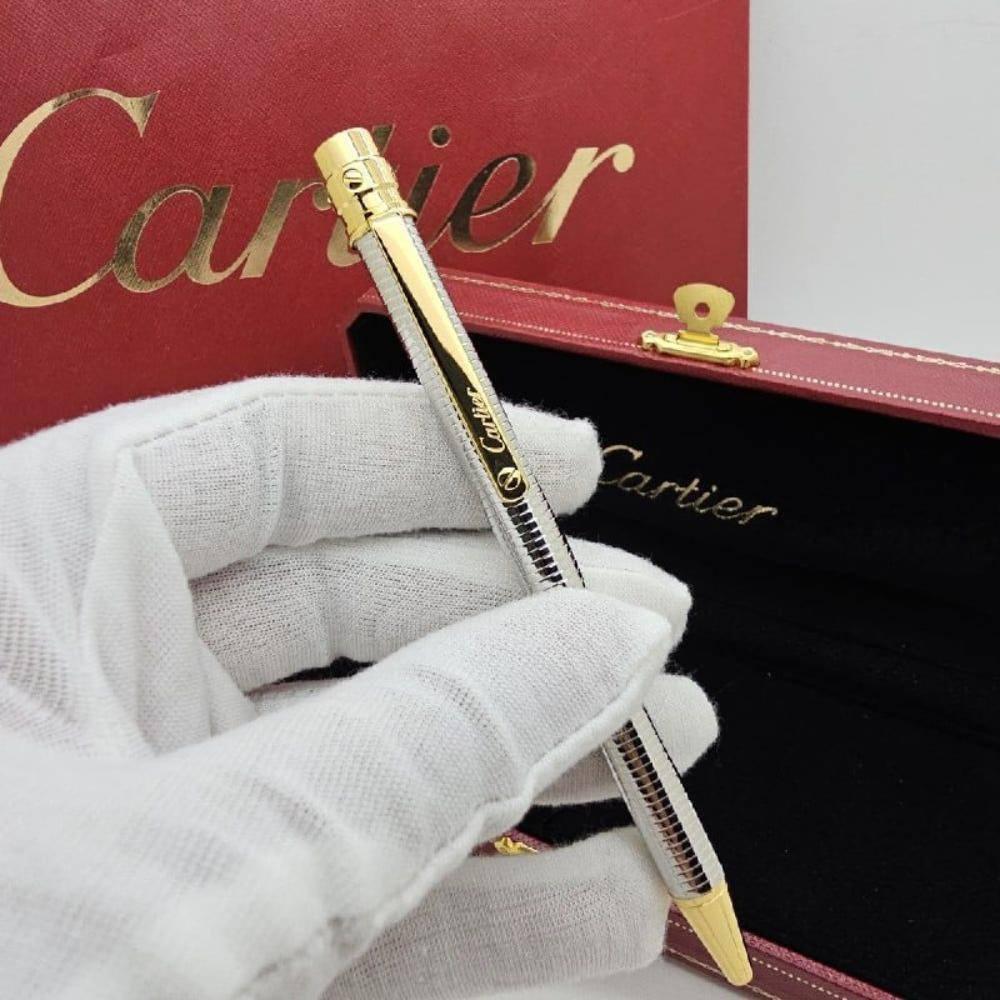 قلم كارتير سانتوس ذهبي مع فضي مخطط نحيف