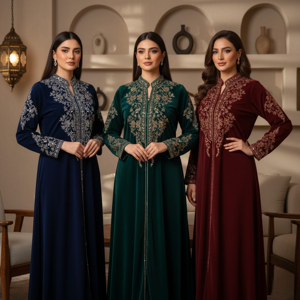 أحدث تريندات جلابيات المخمل لشتاء 2025: فخامة ودفء في آن واحد