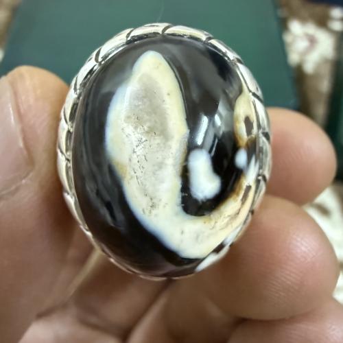 خاتم عقيق مصور بفضه شغل يدوي اسطنبولب