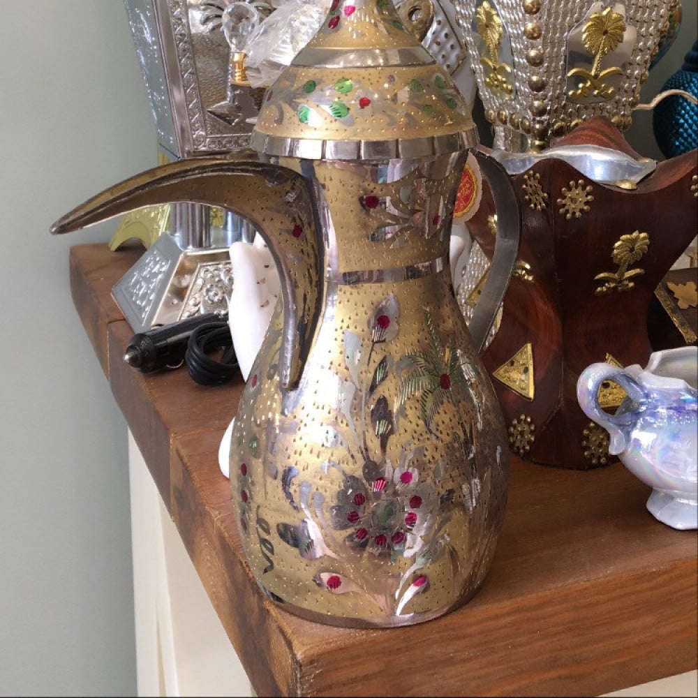 Floral Etched Brass Pitcher Vintage Indian Brass Jug Boho Sixties