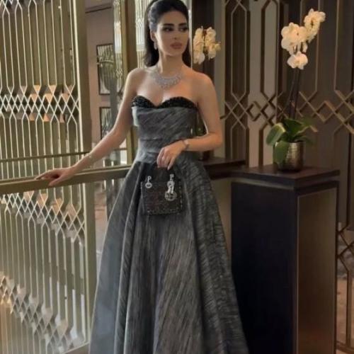 فستان سهرة خامة تفته بتطريز مميز