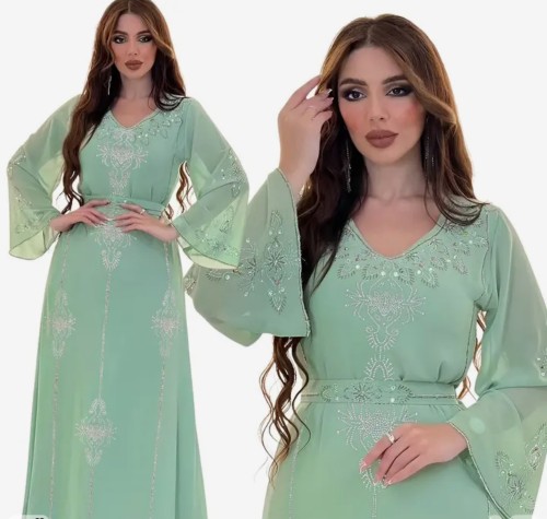 عباية أنيقة مرصعة بالماس للنساء ، فستان ماكسي طويل...