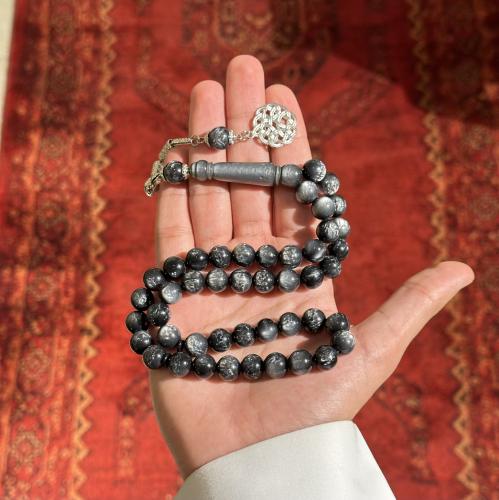 سبحة بكالايت رصاصي معرق