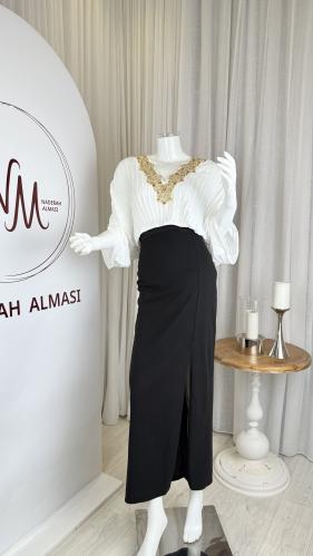 فستان ماكسي كاجوال بجزئين أبيض وأسود