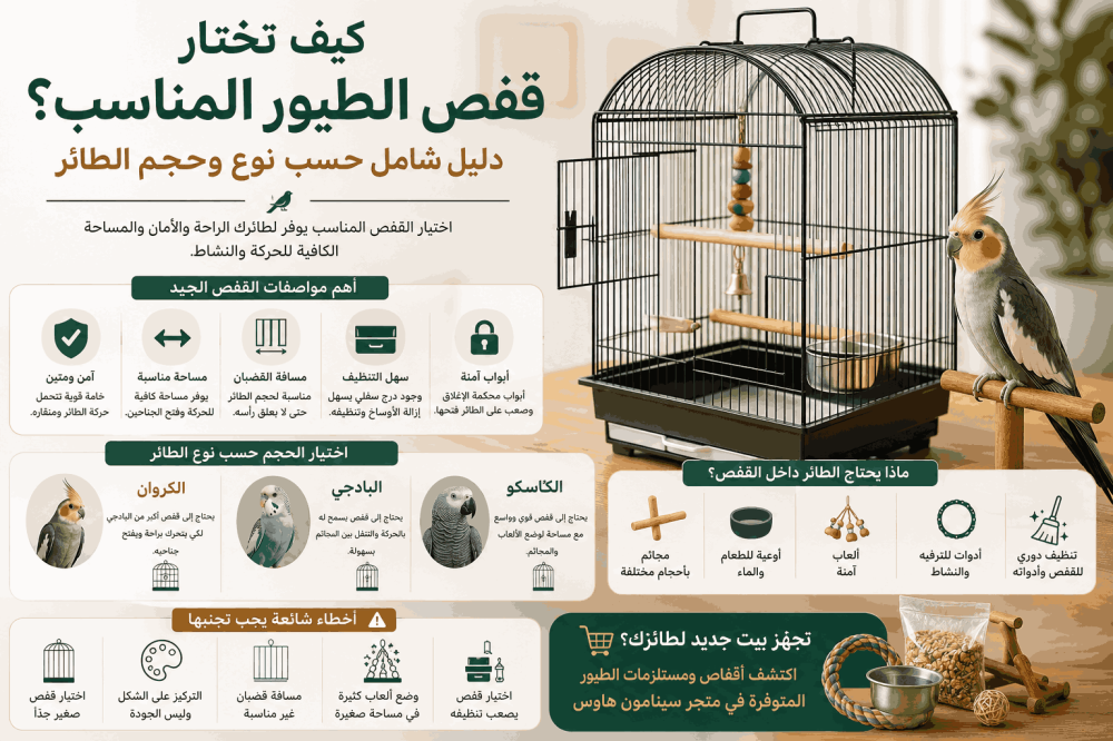 كيف تختار قفص الطيور المناسب؟ دليل حسب نوع وحجم الطائر