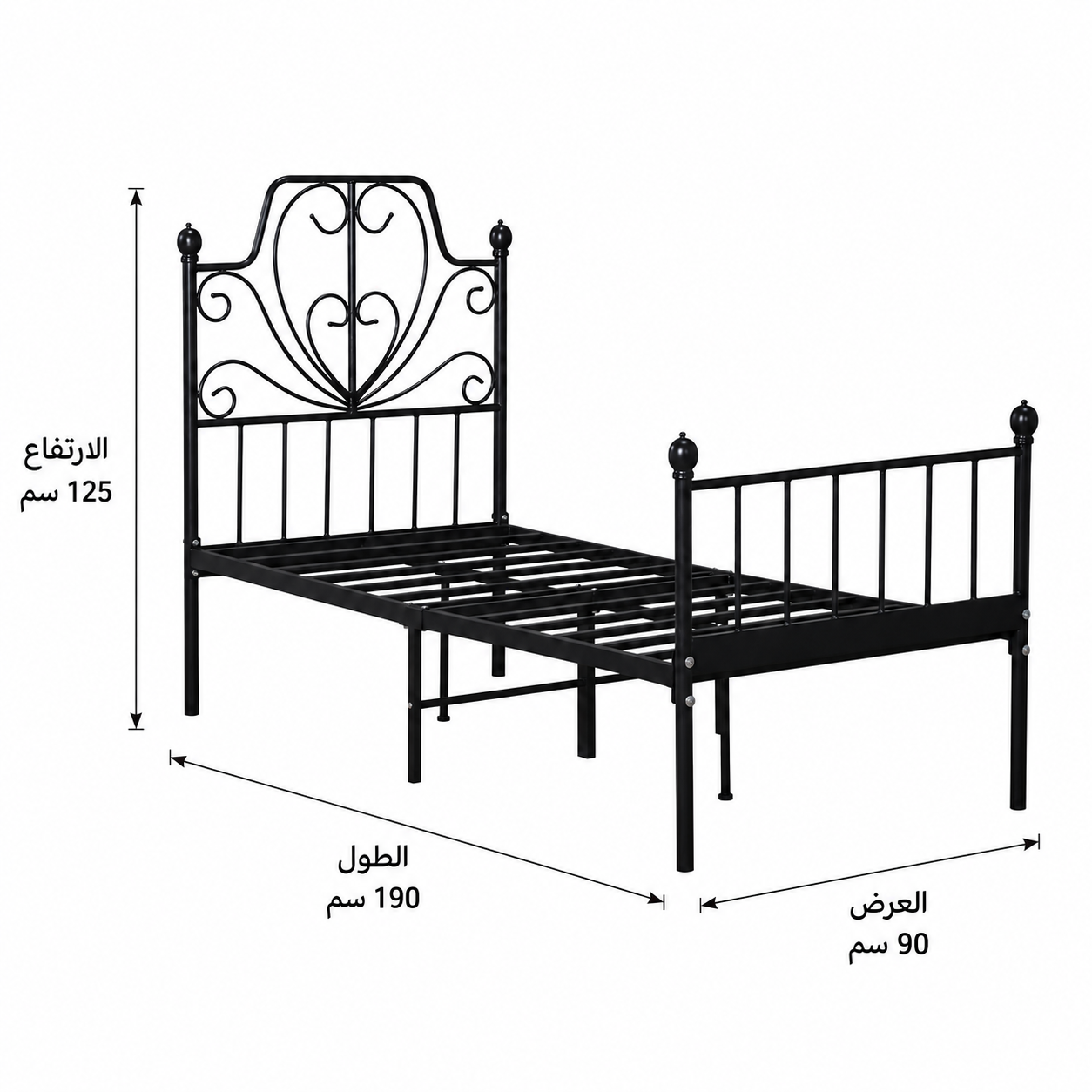 سرير مفرد باللون الأسود ٩٠ × ١٩٠ سم