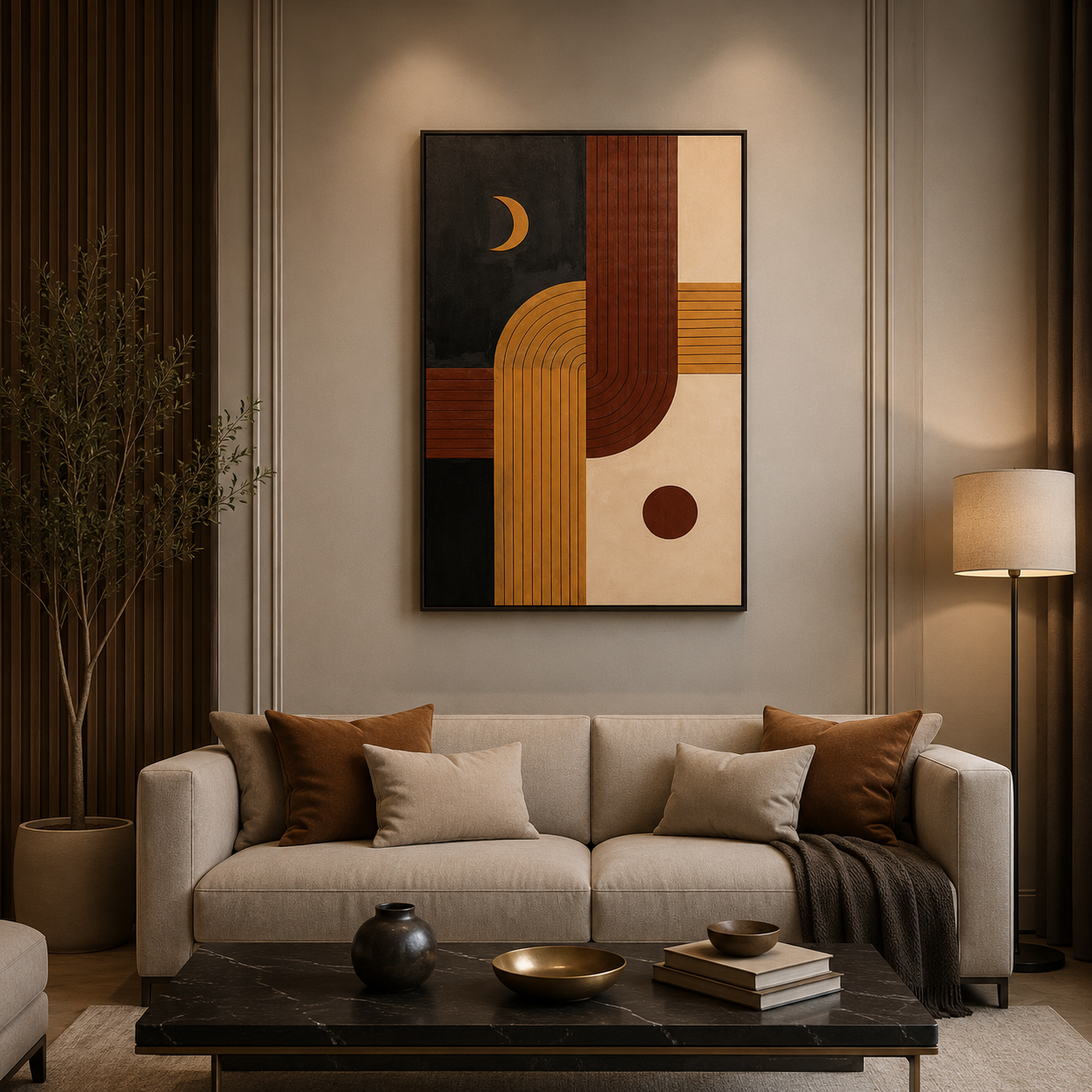 لوحة ديكور مودرن بإطار أسود مقاس 80 × 120 سم