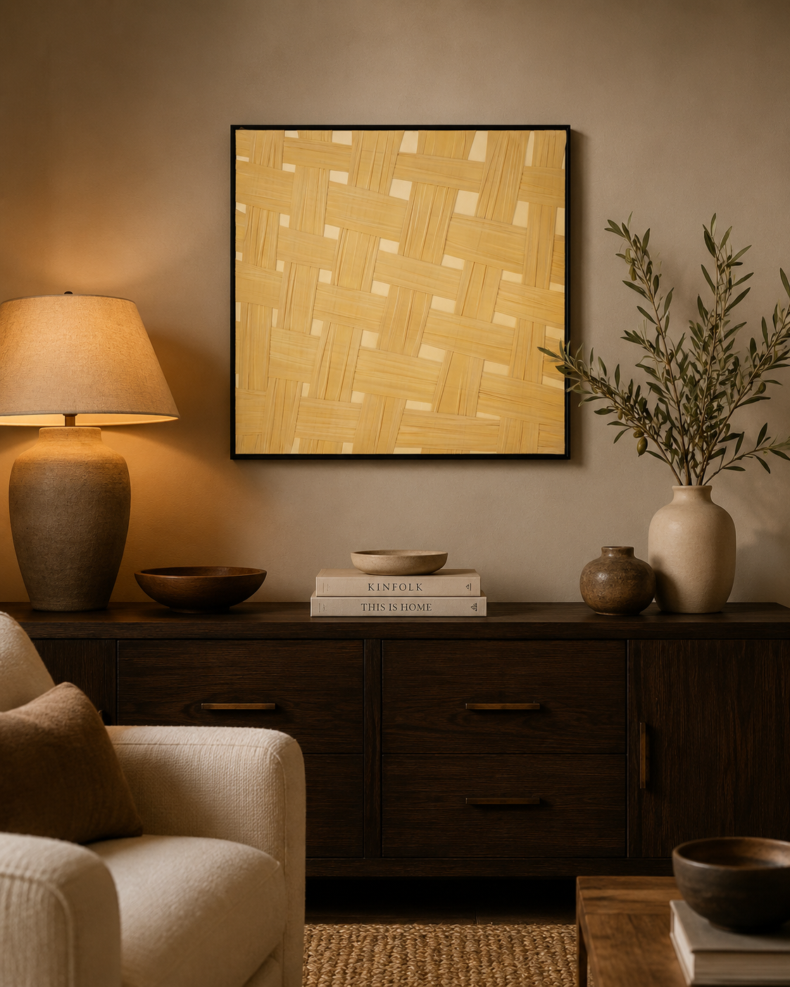 لوحة ديكور مربعة بإطار أسود مقاس 100 × 100 سم