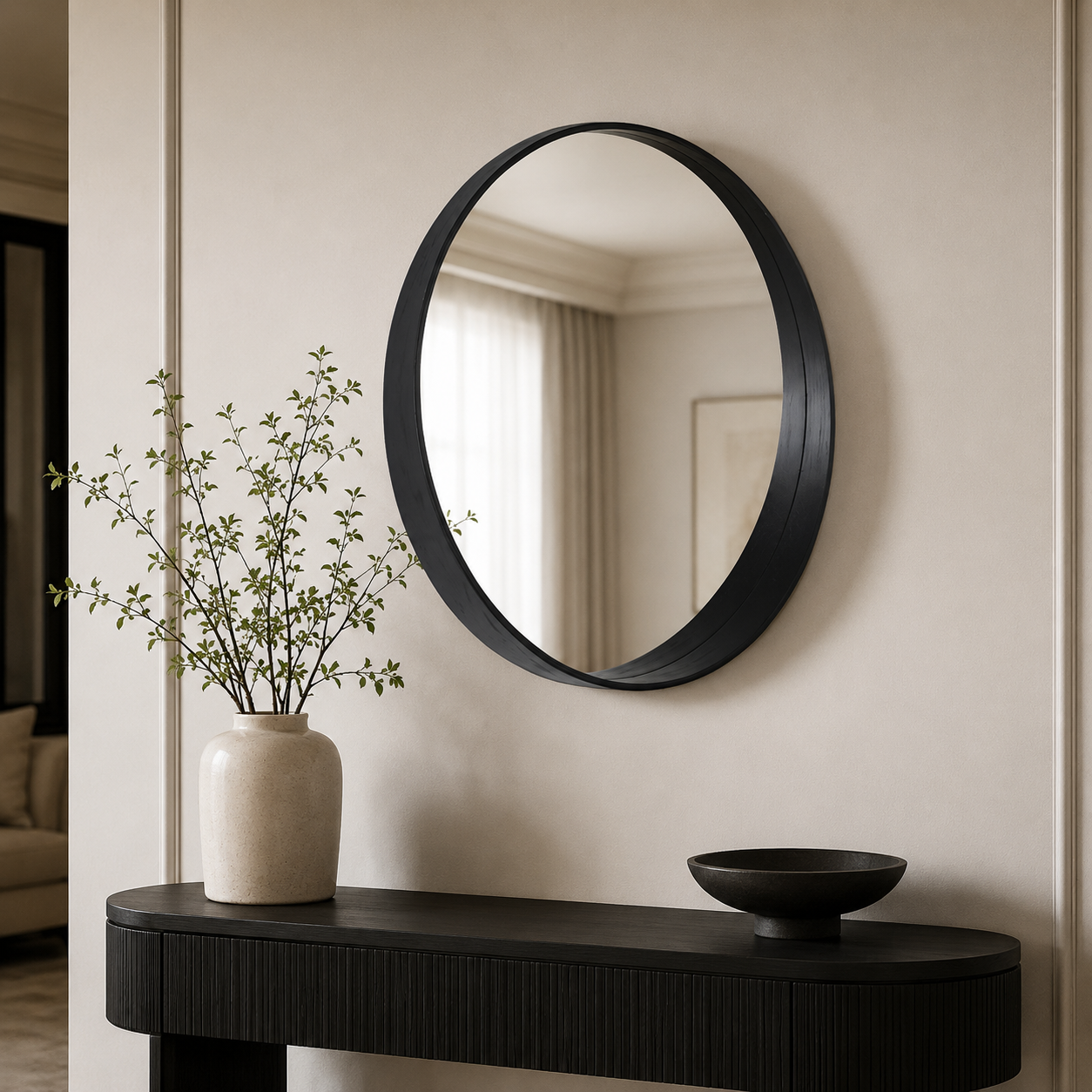 مراية حائط بأطار اسود مقاس  90 × 90 سم
