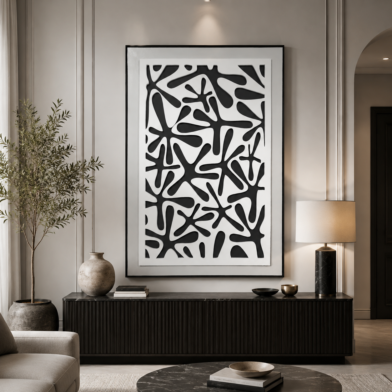 لوحة فنية كبيرة بإطار أسود مقاس 100 × 150 سم