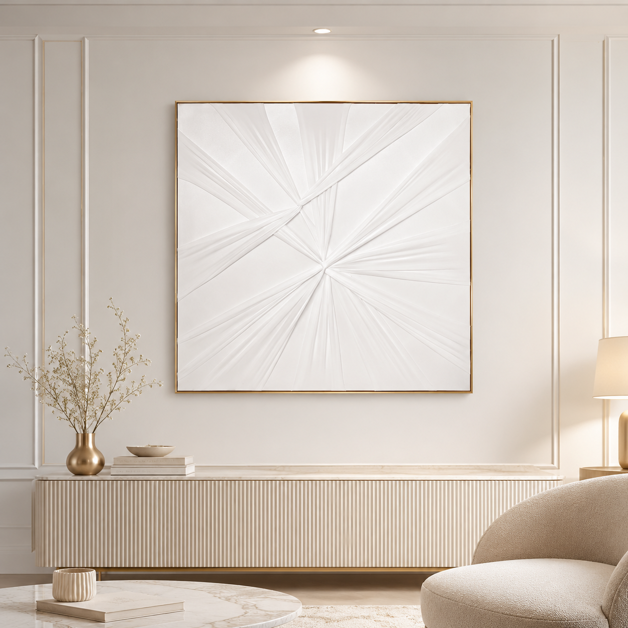 لوحة حائط مربعة بإطار ذهبي مقاس 80 × 80 سم