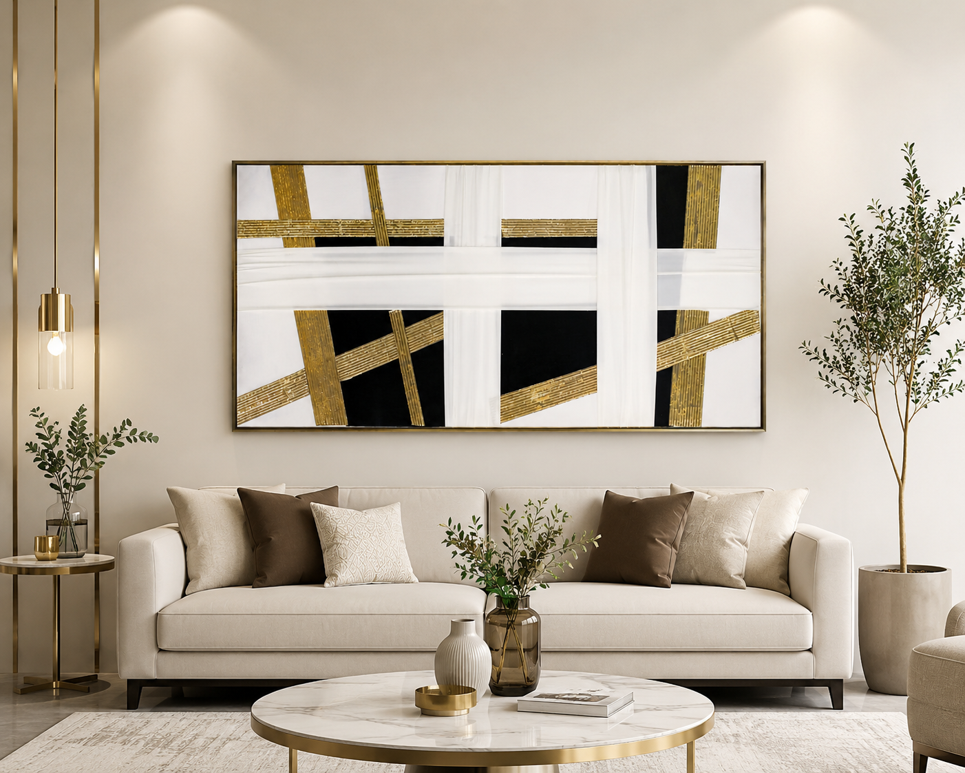لوحة حائط بإطار ذهبي مقاس 70 × 140 سم