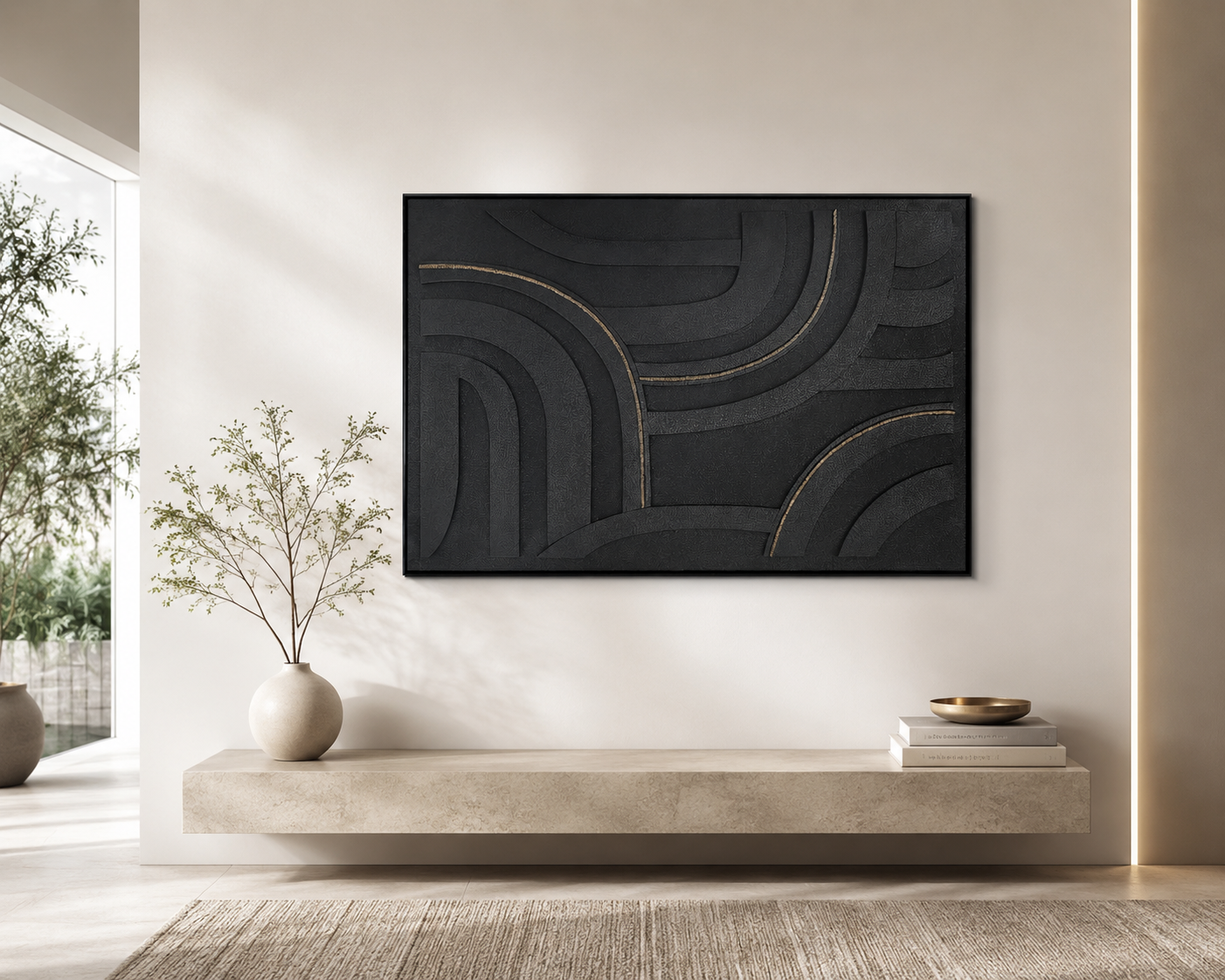 لوحة فنية بإطار أسود مقاس 120 × 80 سم