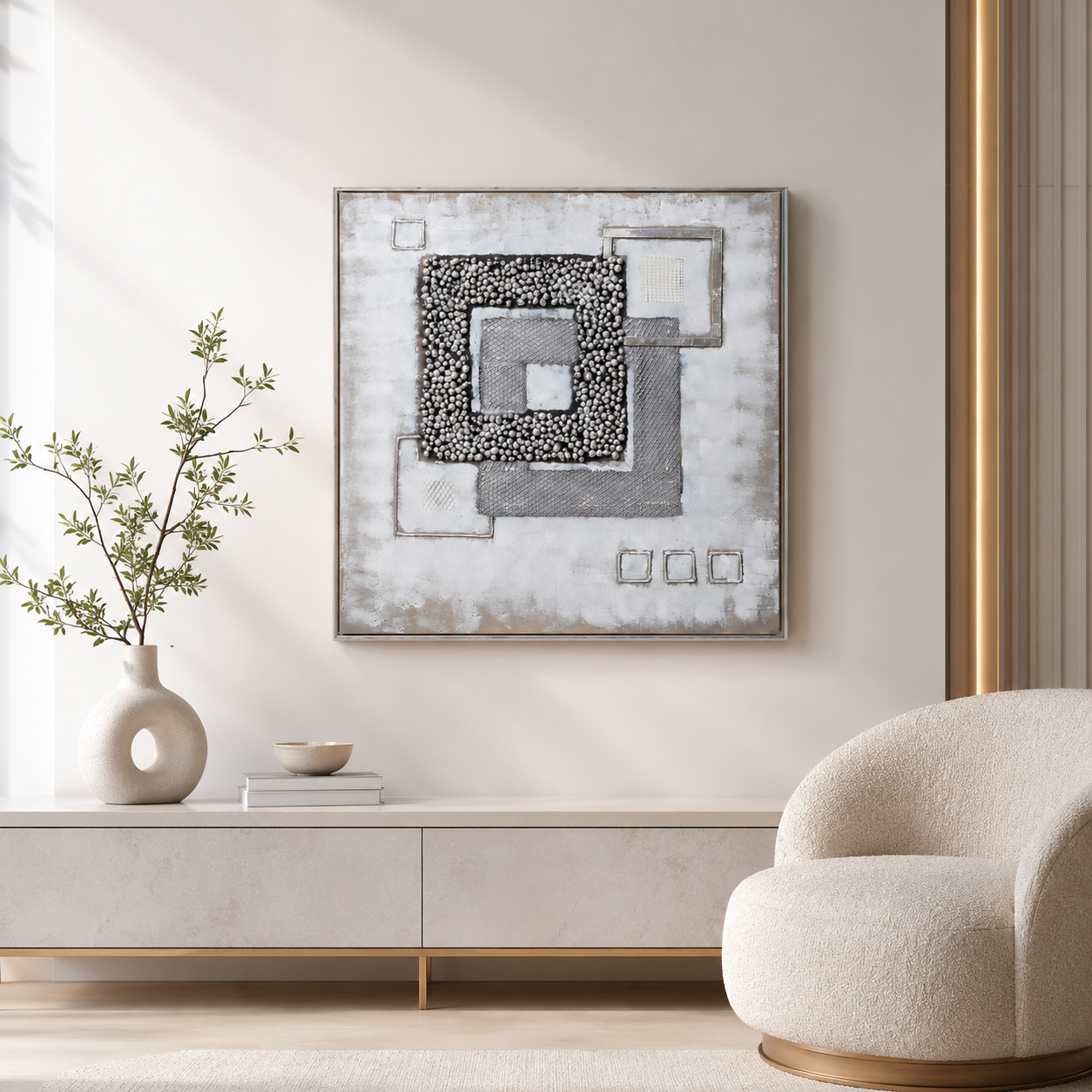 لوحة ديكور بإطار فضي مقاس 100 × 100 سم
