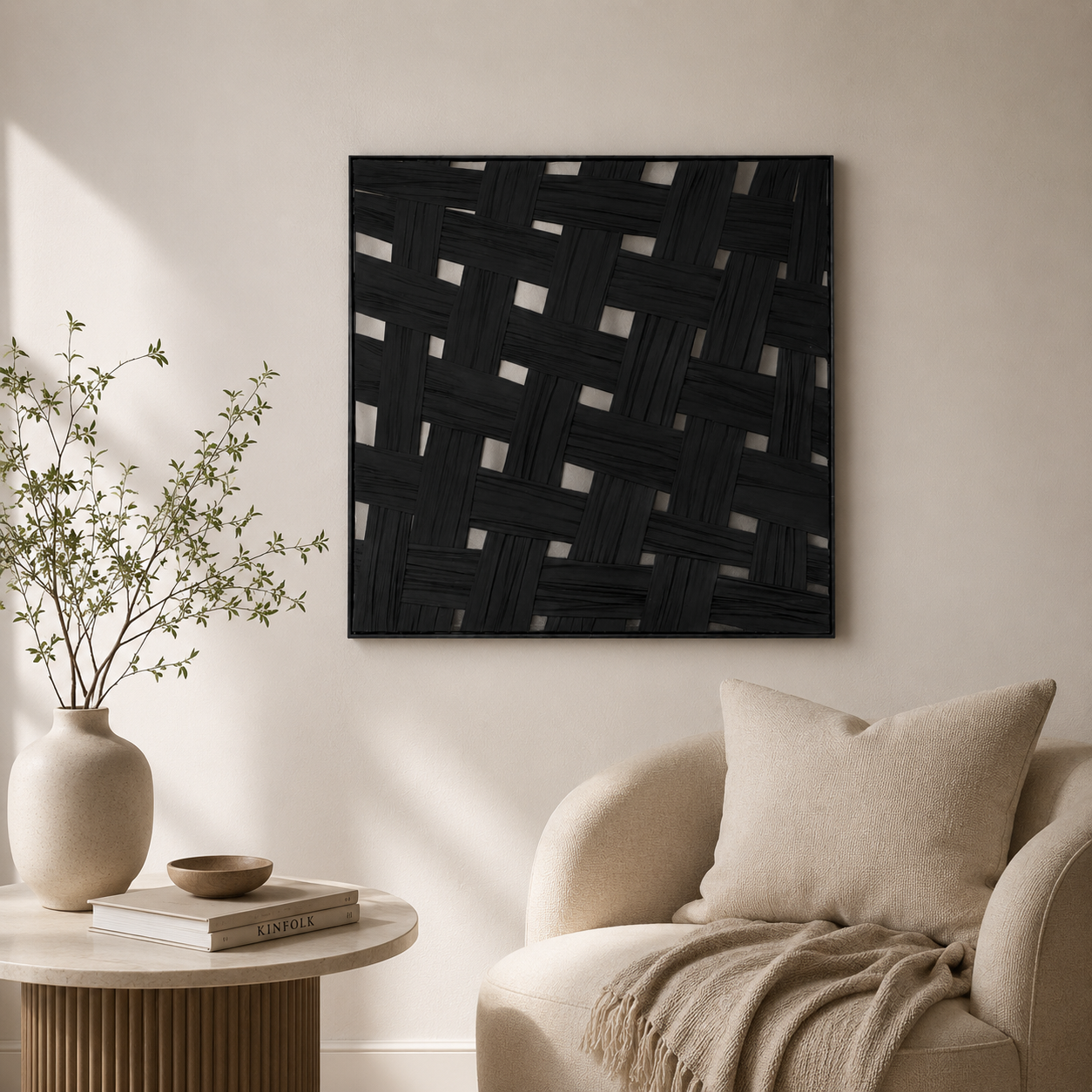 لوحة فنية للحائط بإطار أسود مقاس 100 × 100 سم