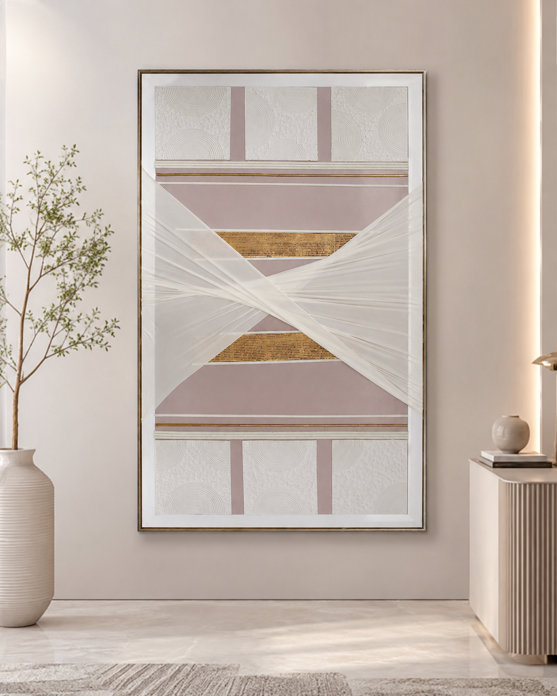 لوحة فنية بإطار ذهبي مقاس 100 × 160 سم