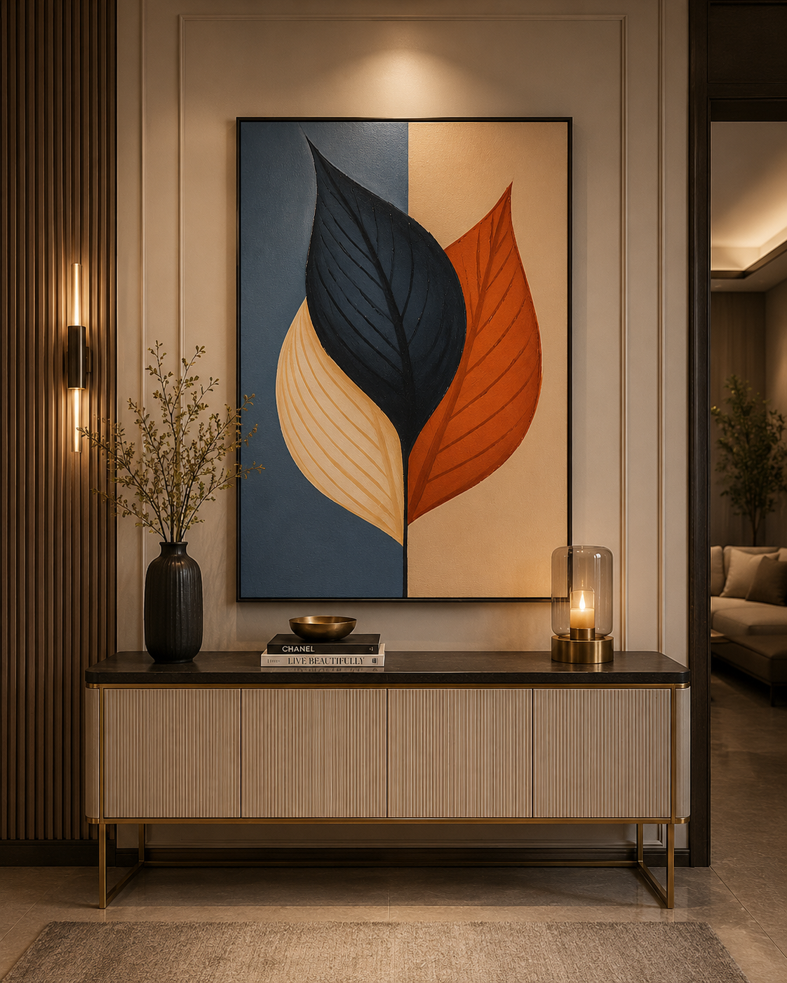 لوحة حائط راقية بإطار أسود مقاس 100 × 150 سم