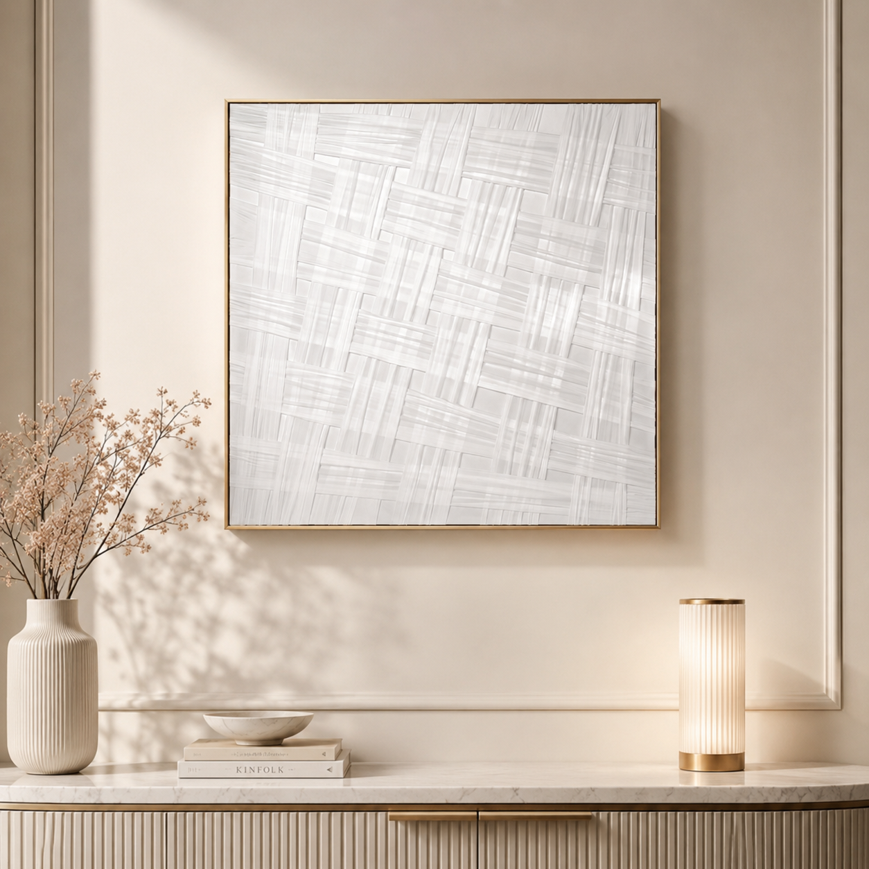 لوحة حائط مربعة بإطار ذهبي مقاس 80 × 80 سم
