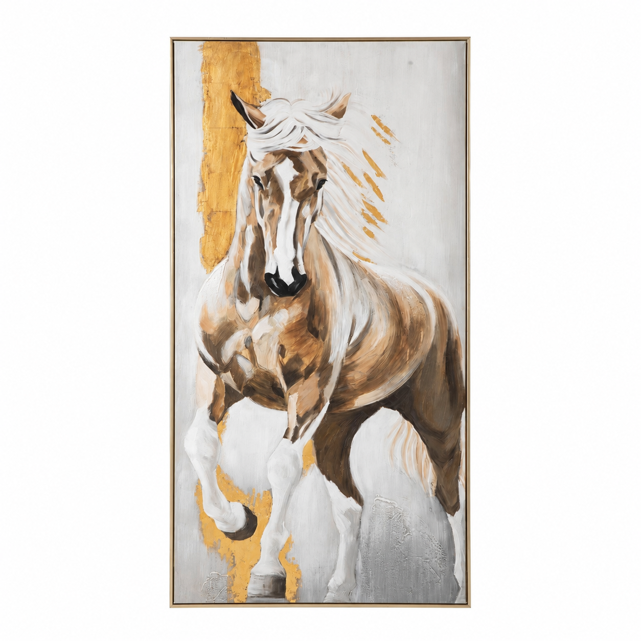 لوحة فنية طولية بإطار ذهبي مقاس 80 × 160 سم