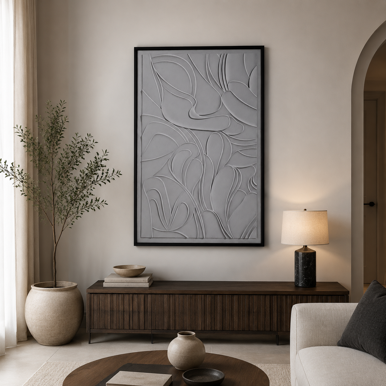 لوحة فنية راقية بإطار أسود مقاس 120 × 80 سم