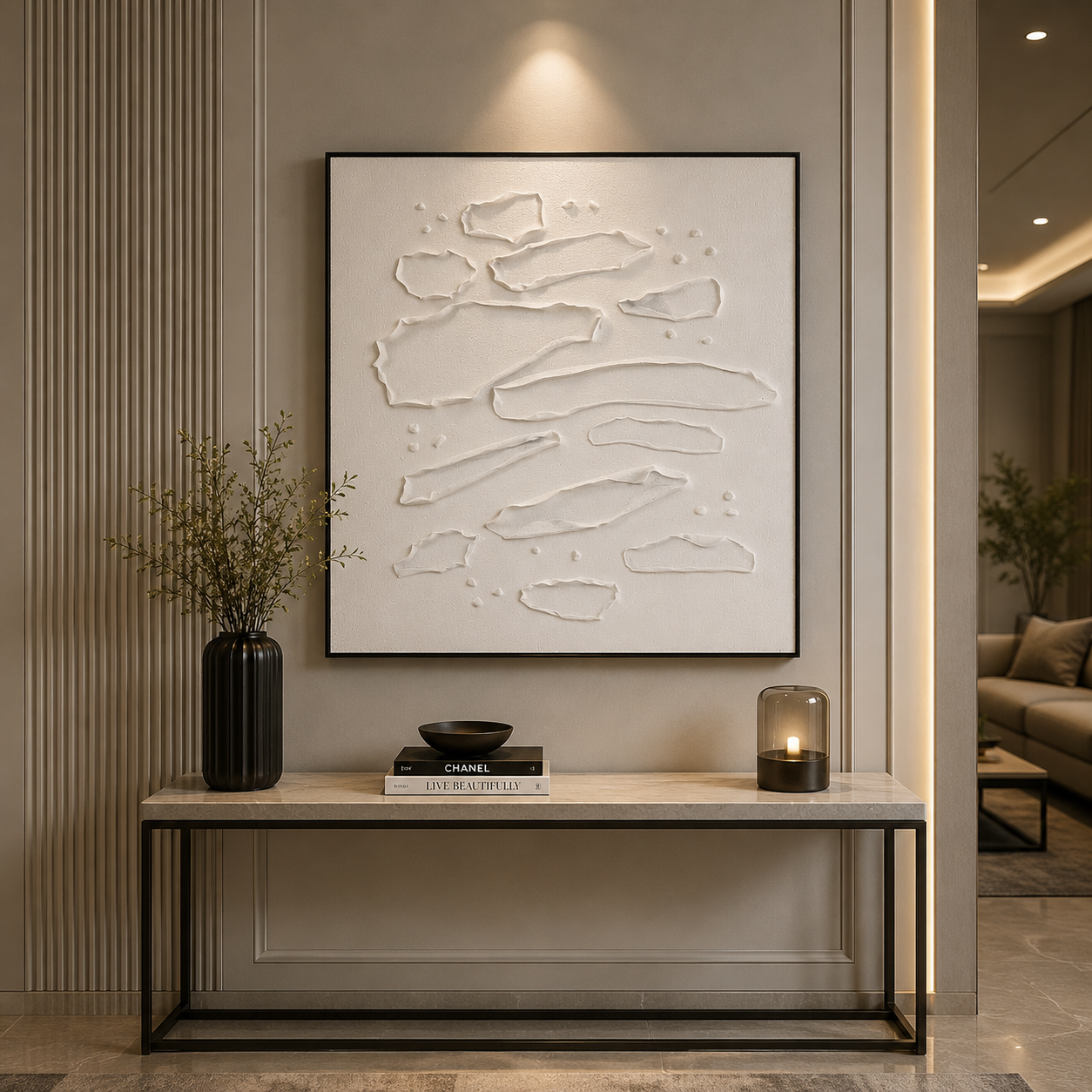 لوحة ديكور مربعة بإطار أسود مقاس 100 × 100 سم