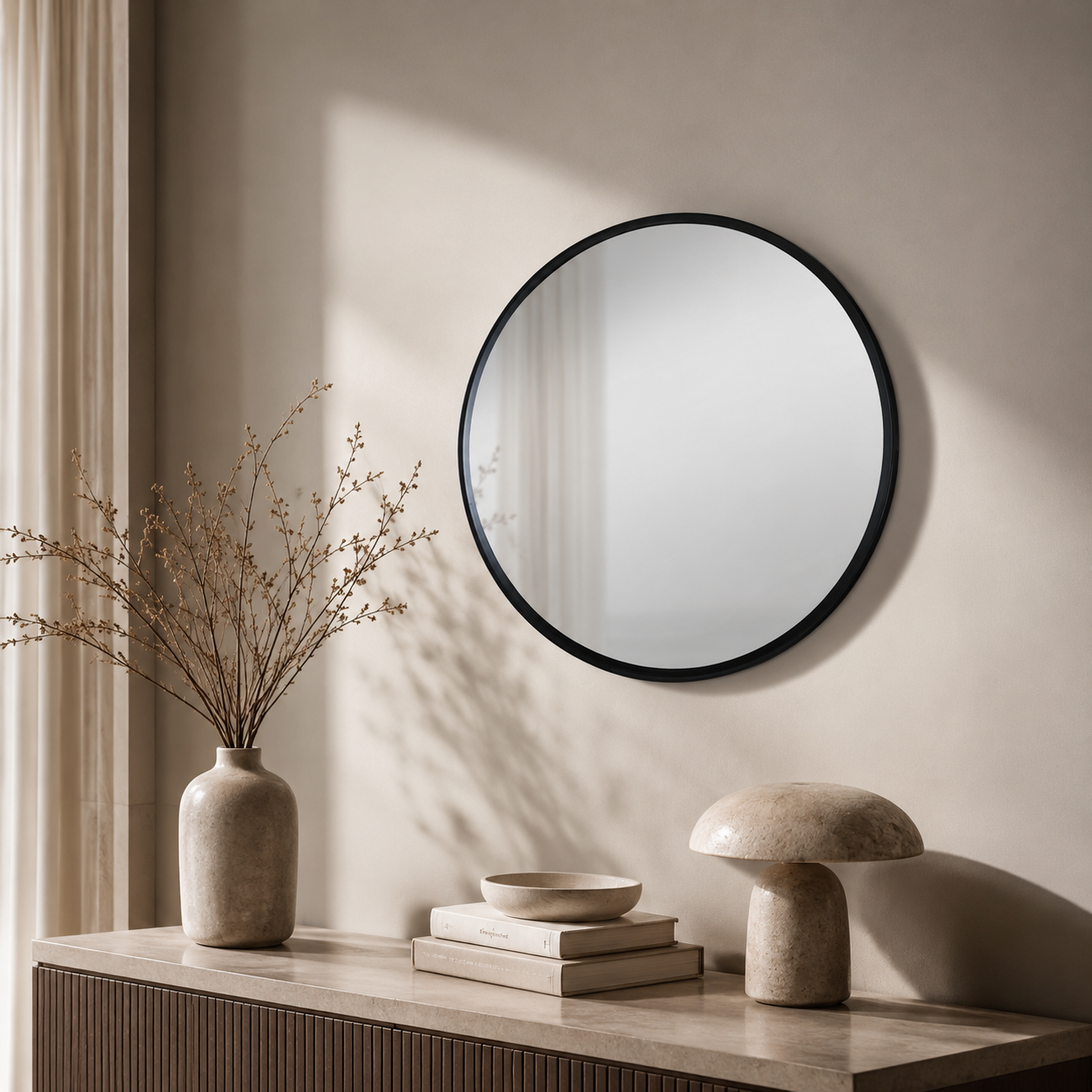 مراية حائط تعليق اسود  70× 70 سم