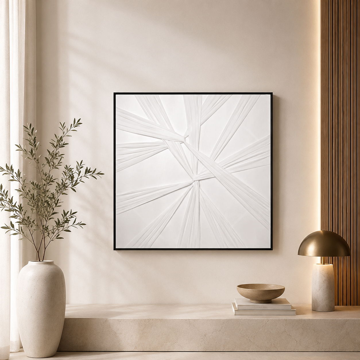 لوحة فنية مربعة بإطار أسود مقاس 80 × 80 سم