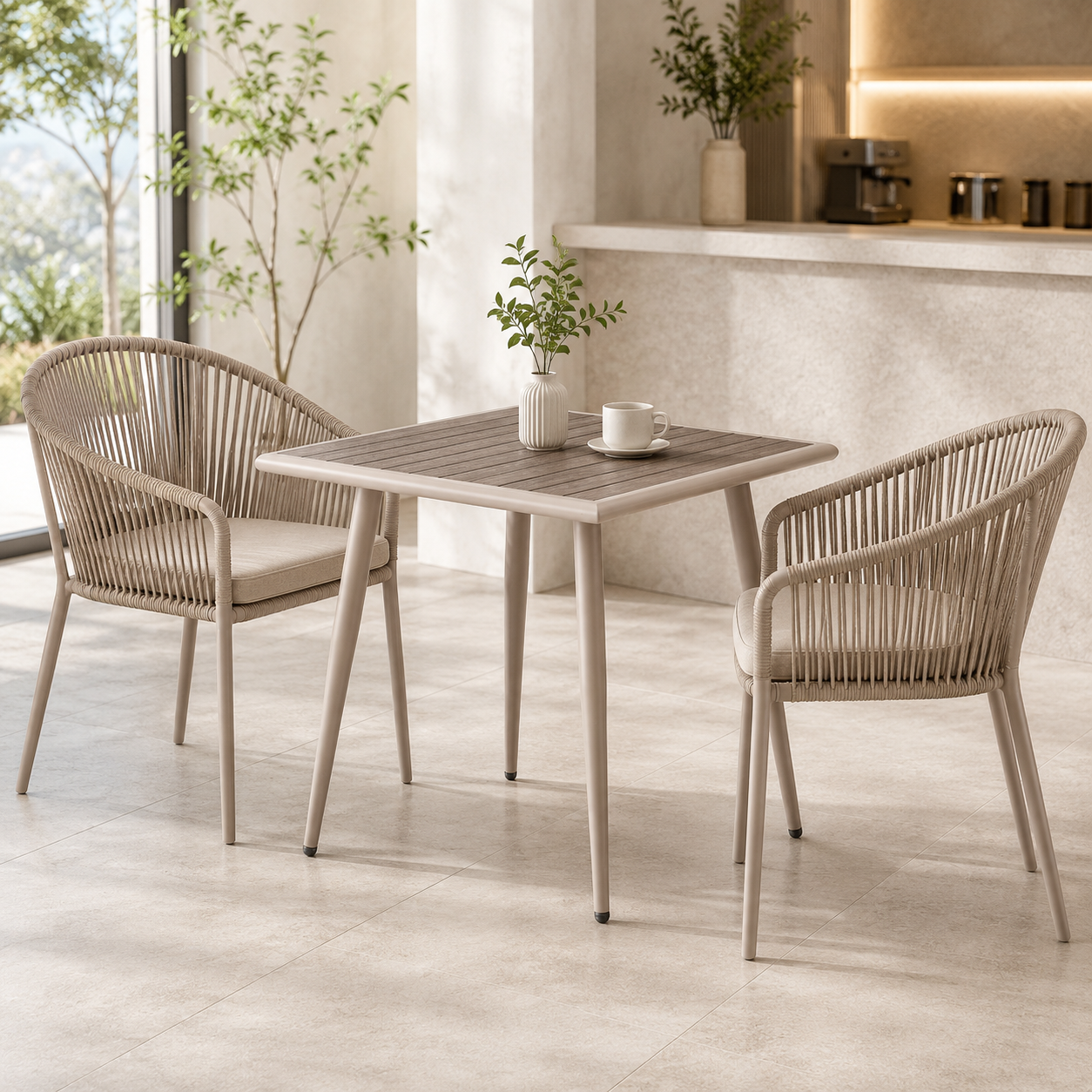 طاولة مقهى مربعة مقاس 80 × 80 سم باللون البني