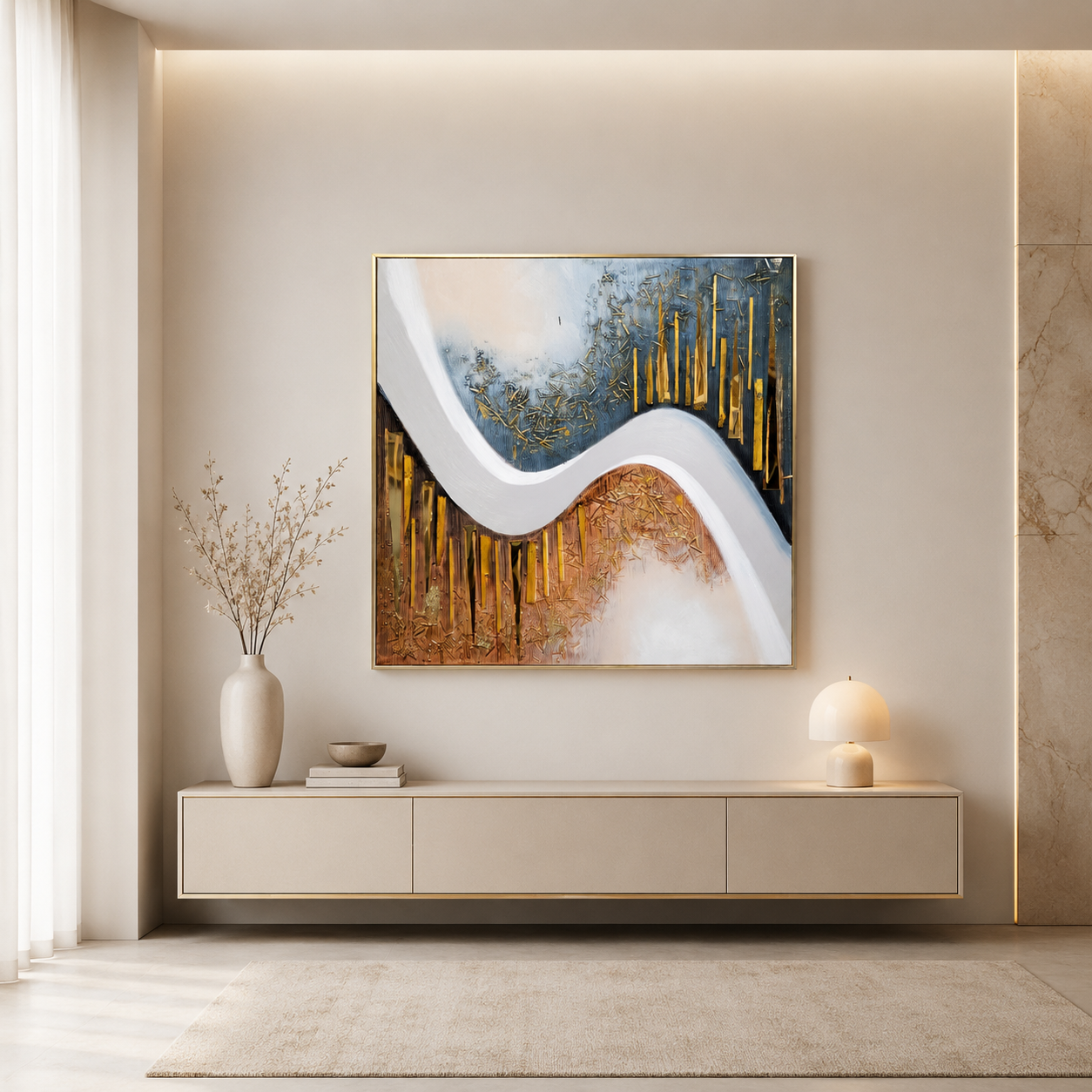 لوحة ديكور بإطار ذهبي مقاس 100 × 100 سم