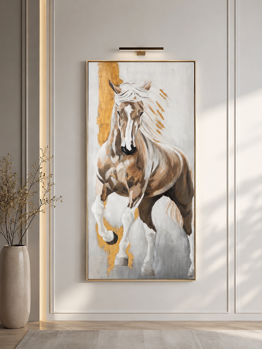 لوحة فنية طولية بإطار ذهبي مقاس 80 × 160 سم