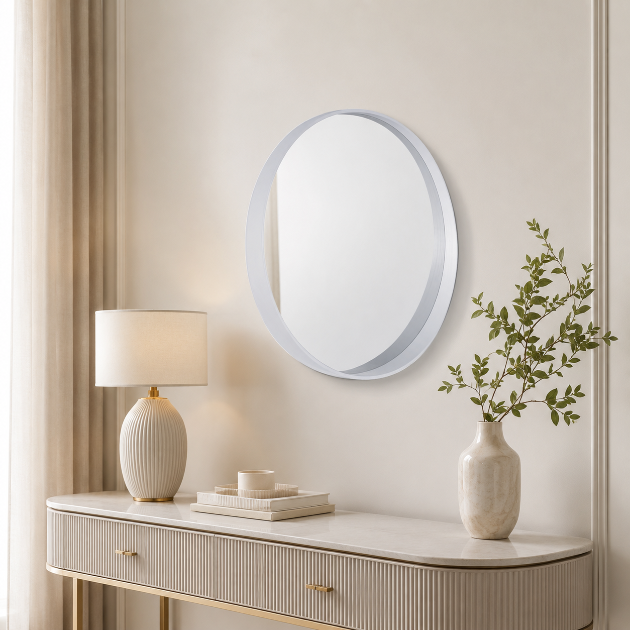 مراية حائط تعليق دايري ابيض  90× 90 سم