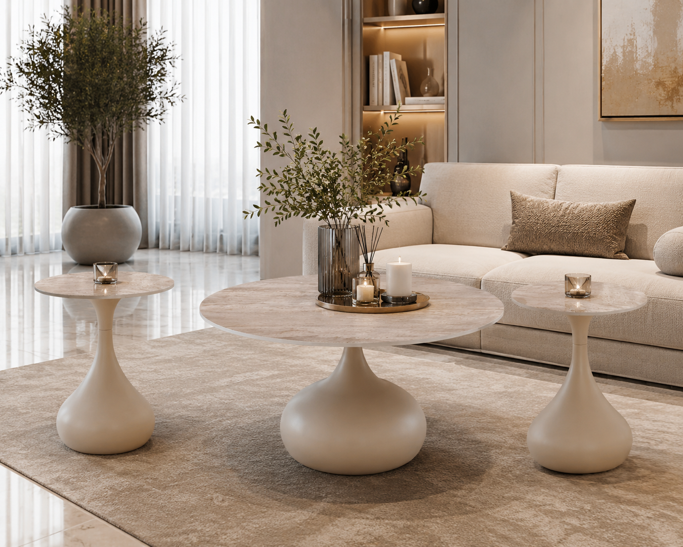 طقم شاي سيراميك دائري 1+2 بيج