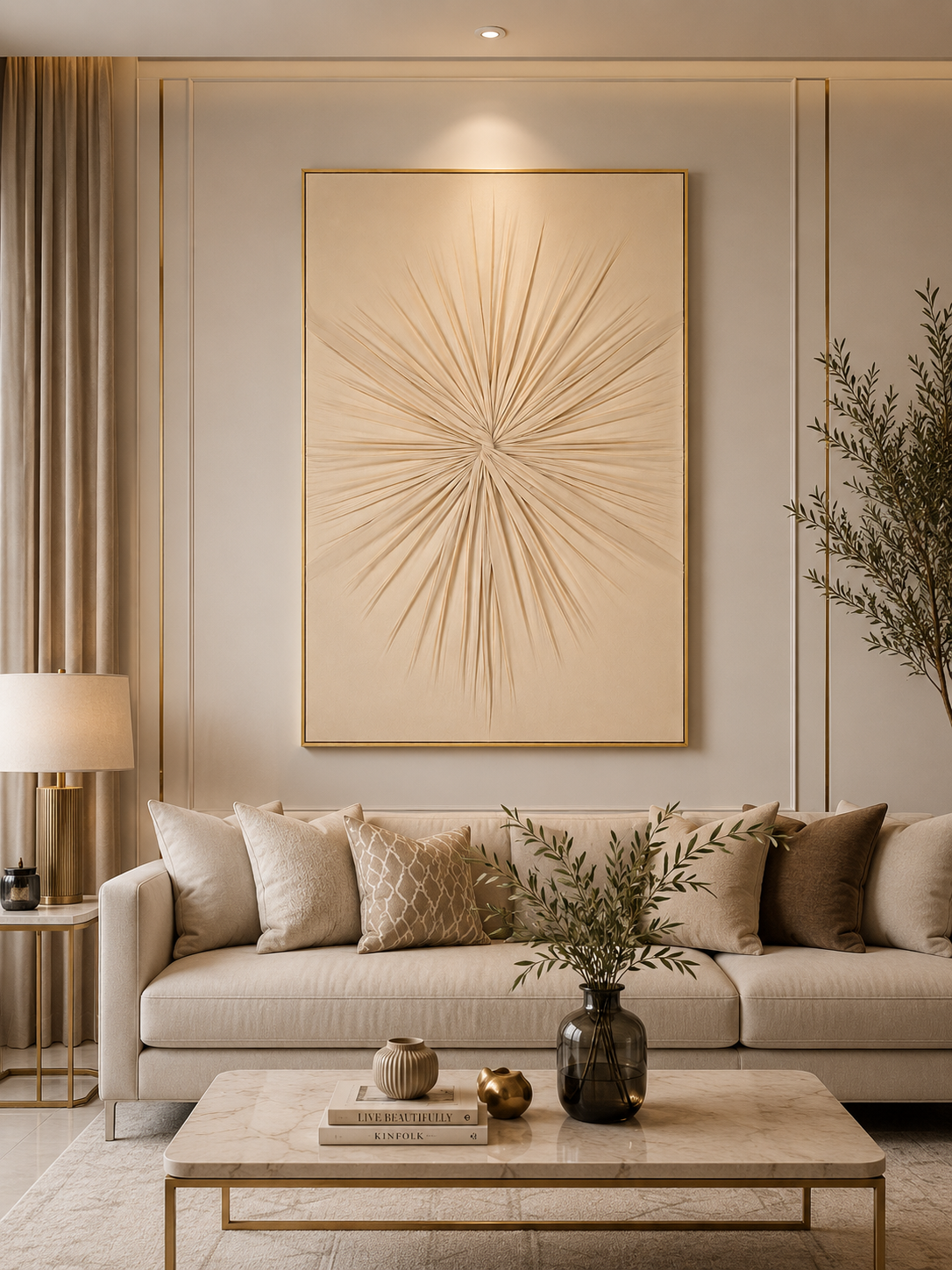 لوحة ديكور بإطار بيج مقاس 100 × 150 سم