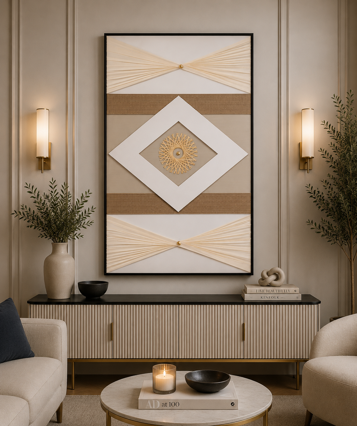 لوحة ديكور راقية بإطار أسود مقاس 100 × 150 سم