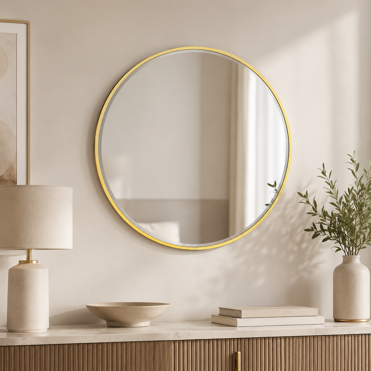 مراية حائط بأطار ذهبي دايري 70 × 70 سم