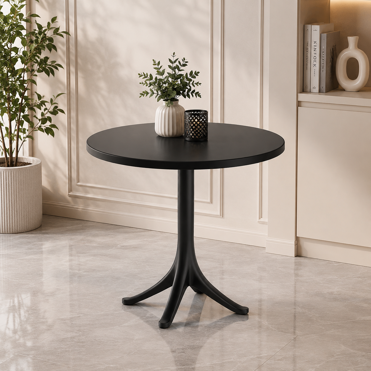 طاولة فايبر دائرية مقاس 70 × 70 سم باللون الأسود