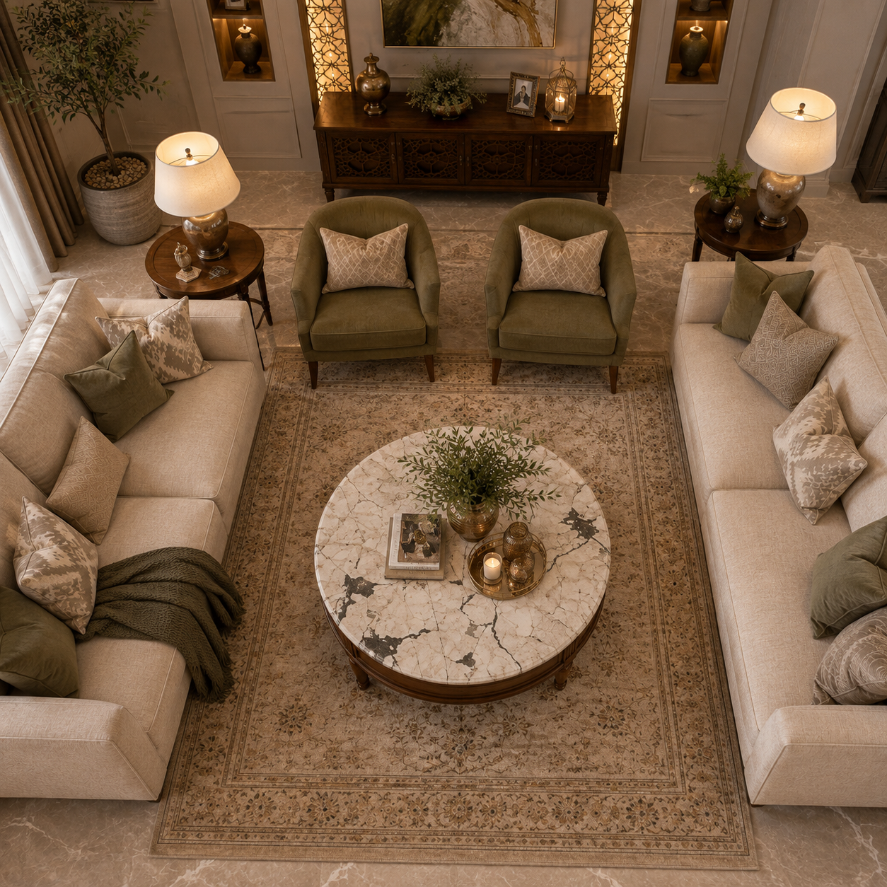 طاولة ضيافه دائري خشب سطح رخام