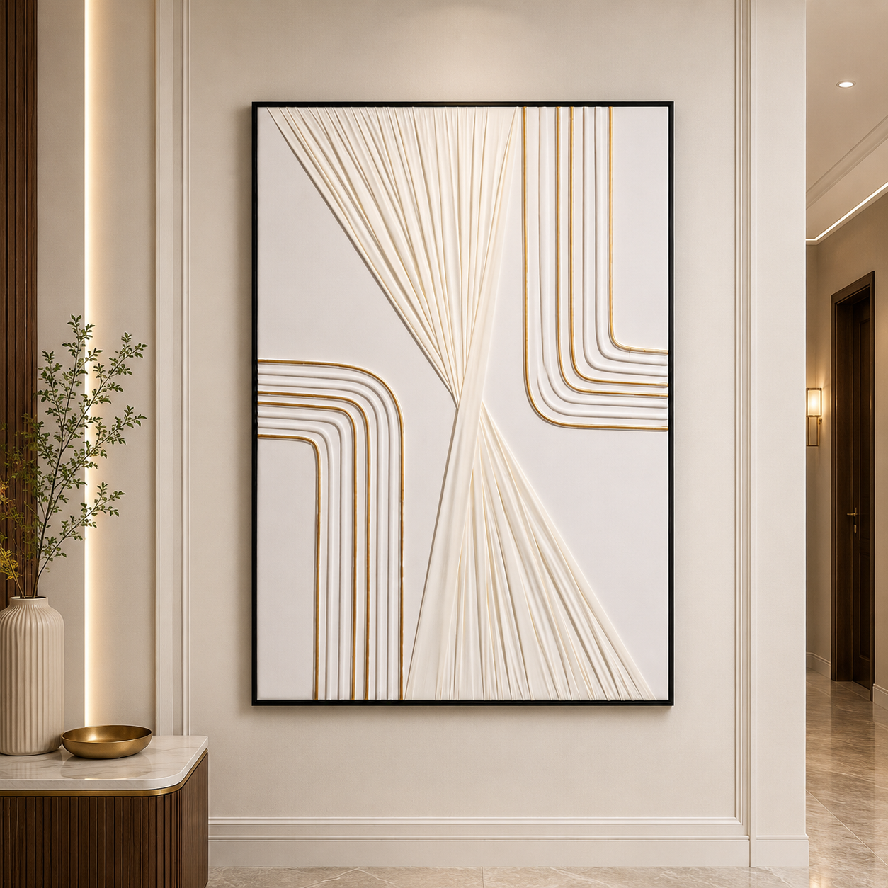 لوحة فنية مودرن بإطار أسود مقاس 80 × 120 سم