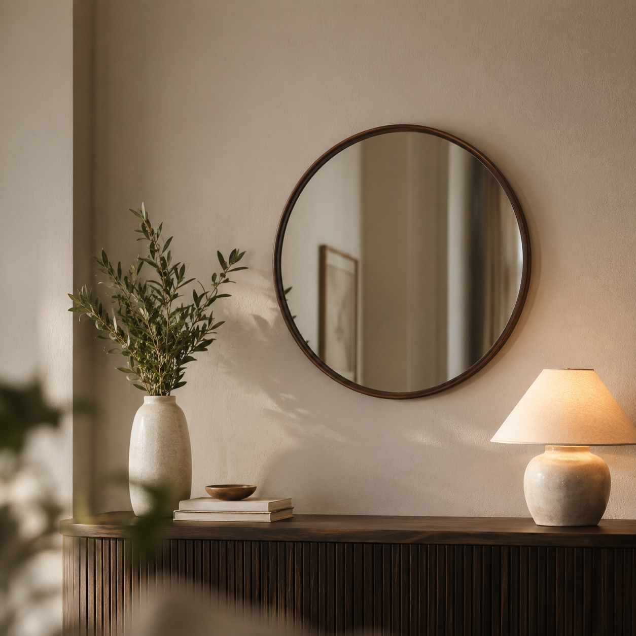 مراية حائط بأطار بنى مقاس 70 × 70 سم