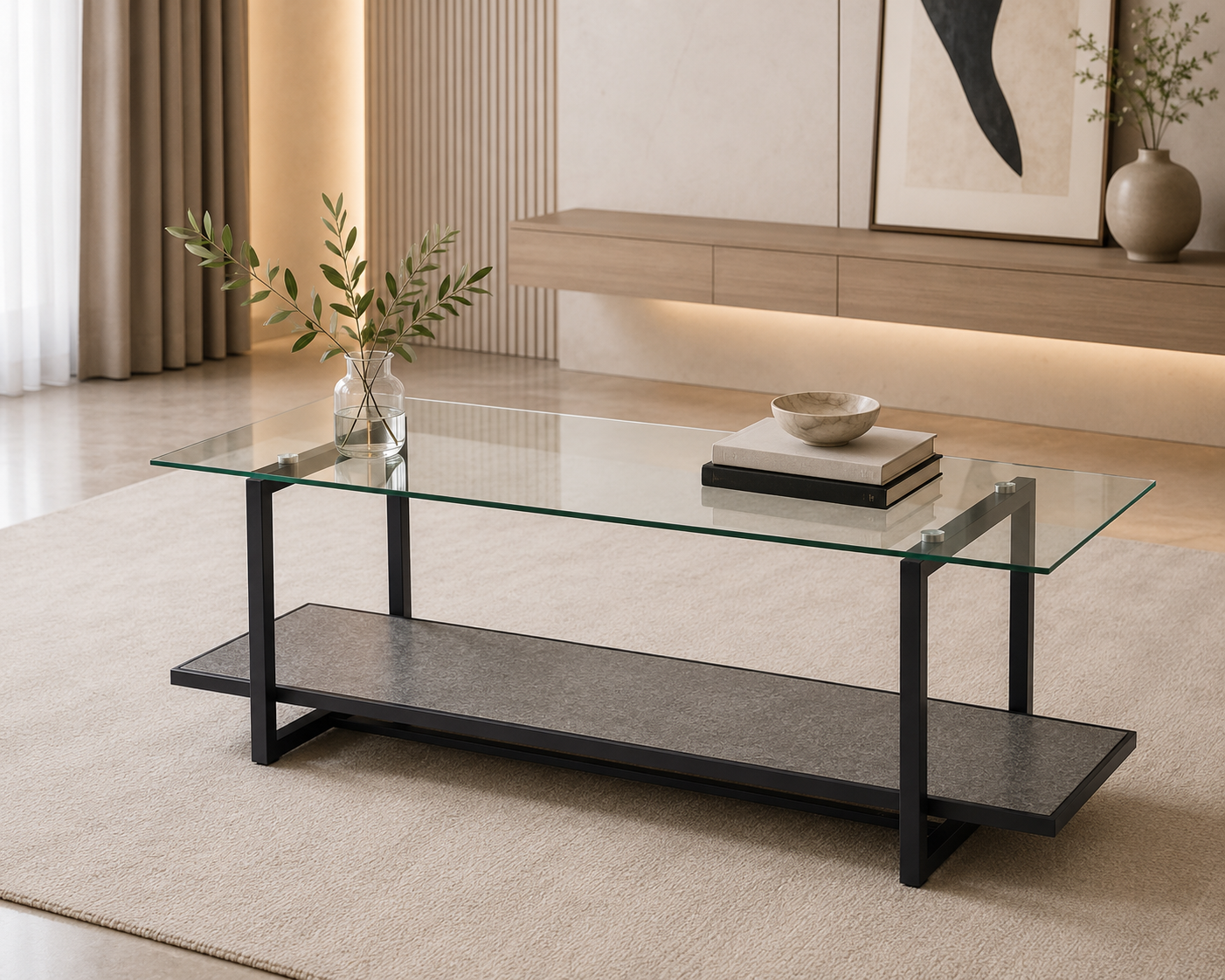 وحدة تلفاز خشبية بسطح زجاج 160 سم باللون الرمادي