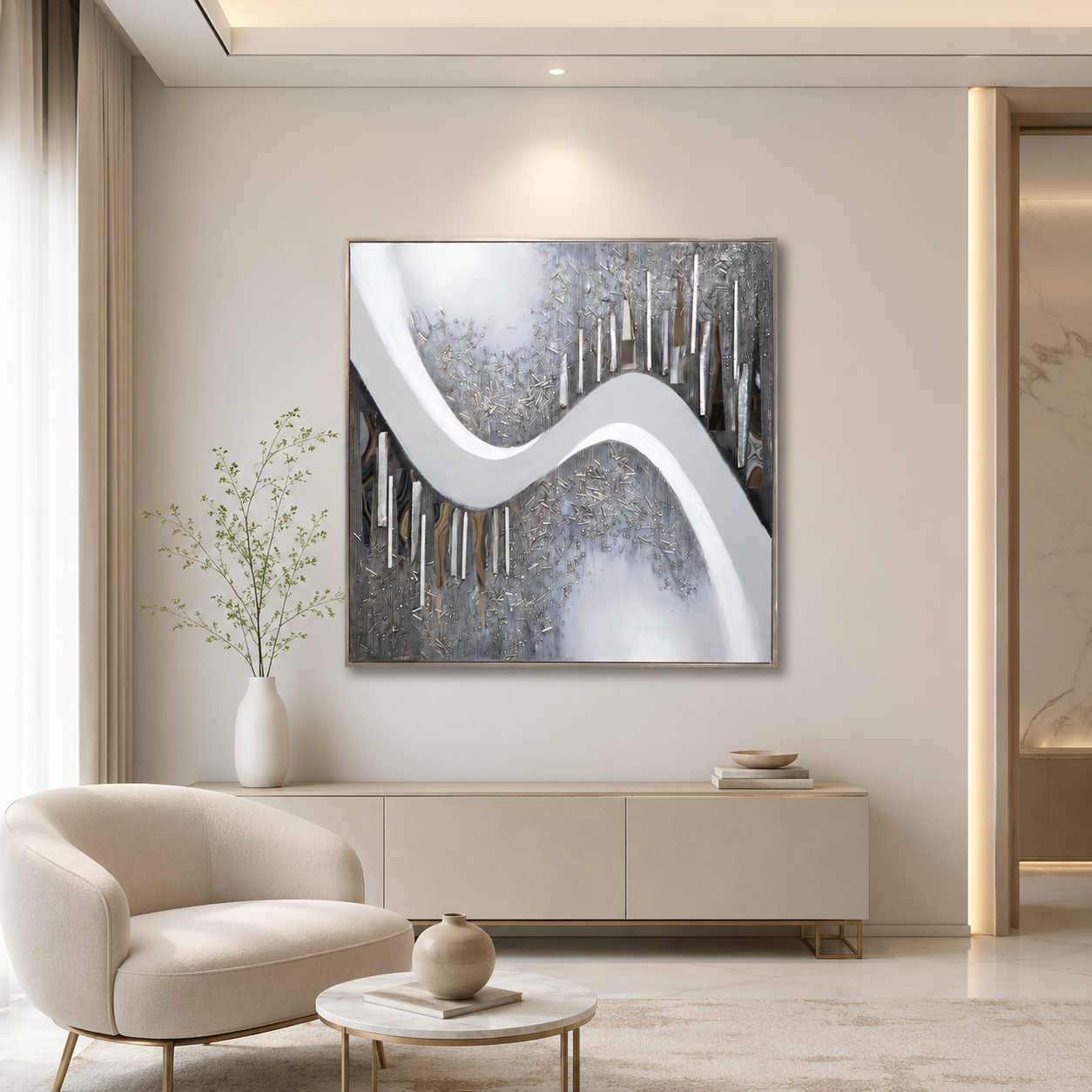 لوحة حائط بإطار فضي مقاس 100 × 100 سم